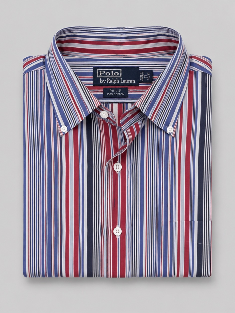 Polo by Ralph Lauren Red, Navy & White Vertical Stripe Button-Down Shirt